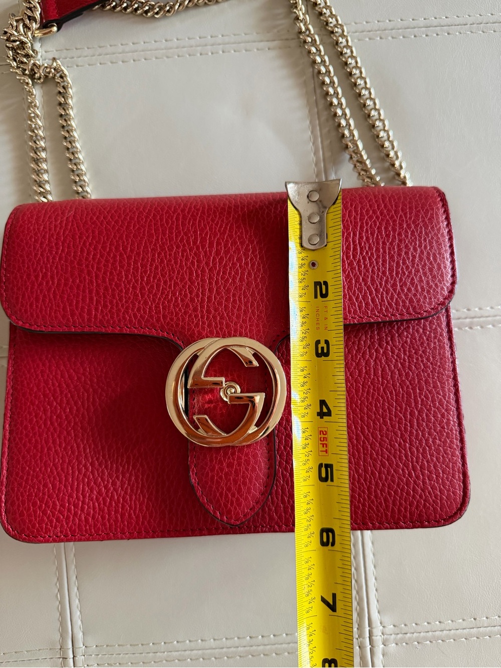 GUCCI Red Calfskin Interlocking Bag w/ Authentication Certificate Small - Picture 5 of 8